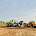 Walkabout Civil Doomadgee - 3 trucks lined up on dirt road